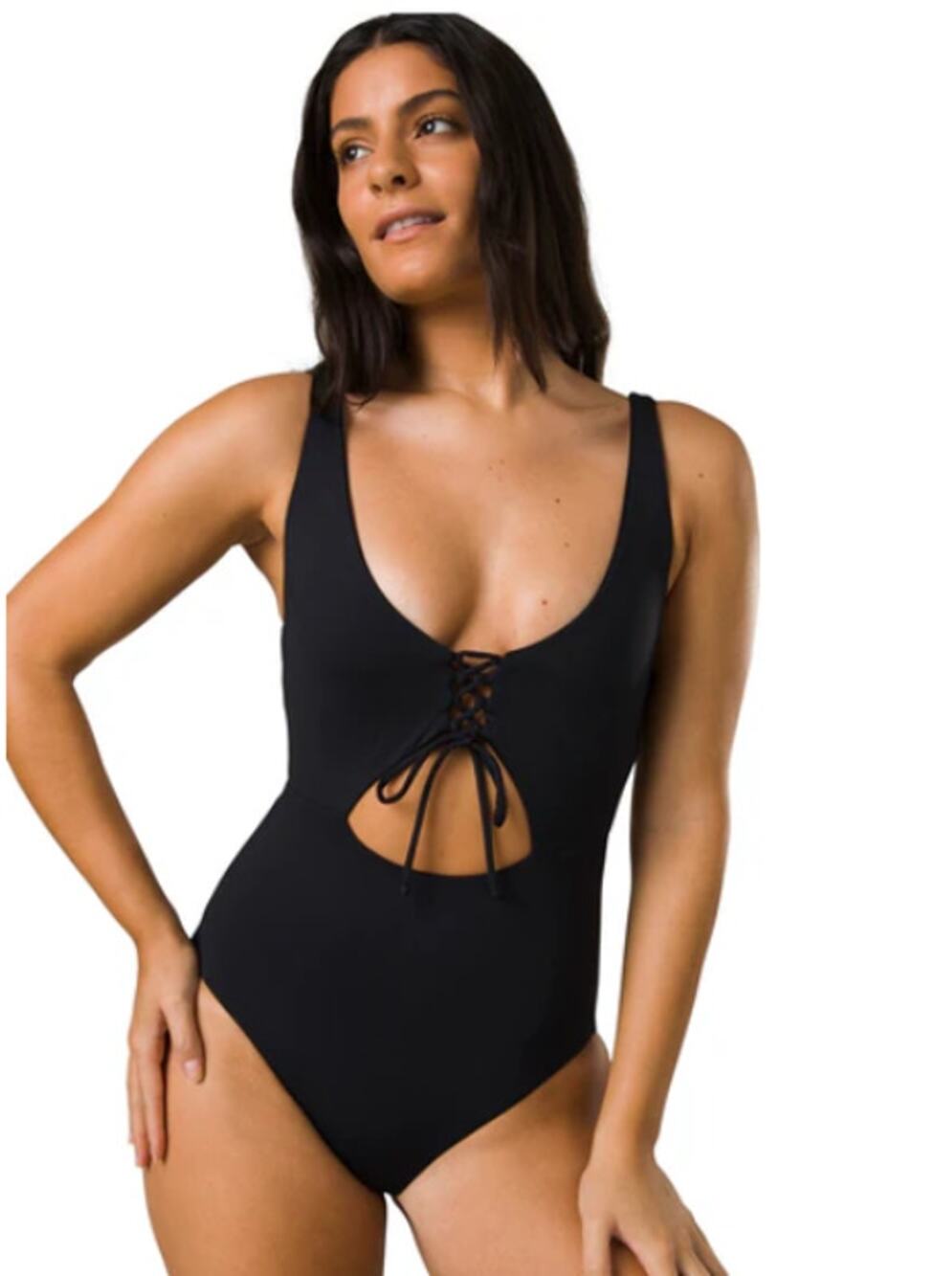 PRANA Women's Ruby Beach One-Piece Swimsuit Small Black Stretch UPF 50+ NWT
